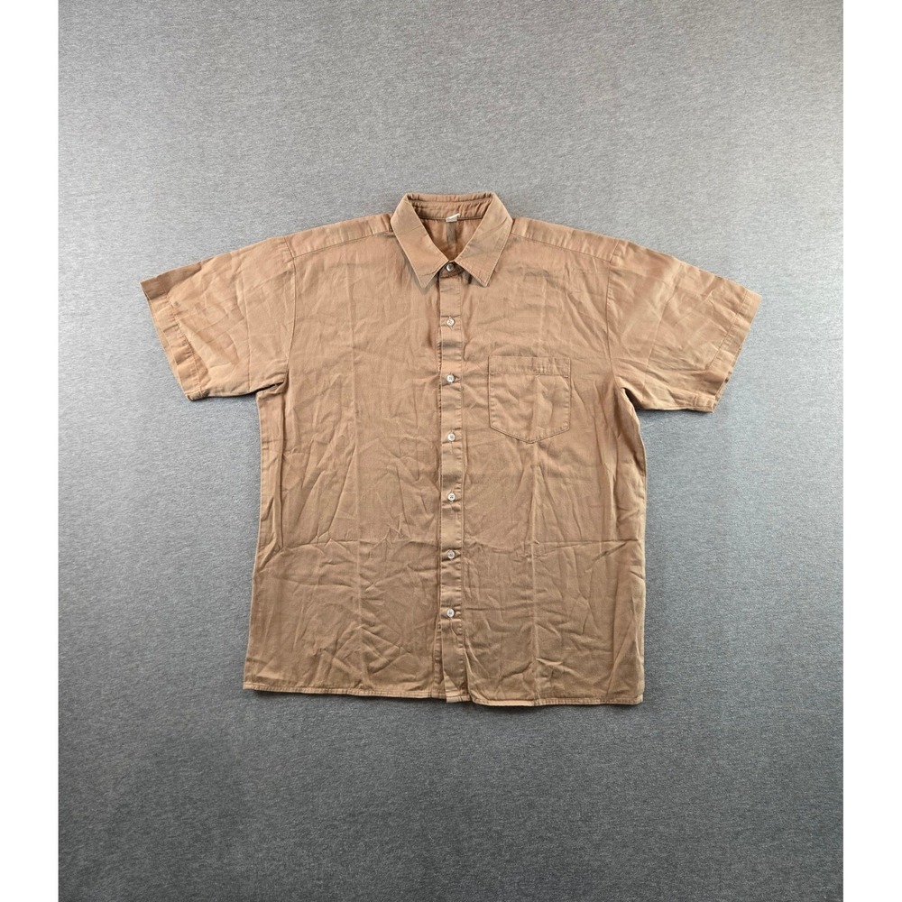 Los Angeles Apparel Button Down Mens Large Tan Short Sleeve Cotton Twill Shirt
